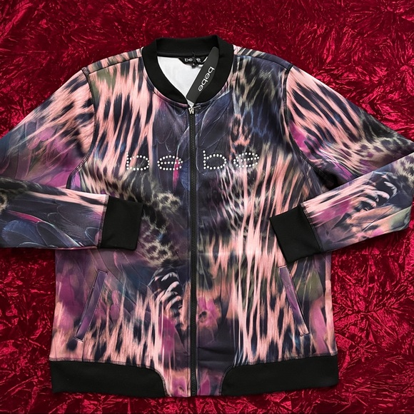 Bebe Tropical Print Stretch Bomber Jacket - Picture 5 of 16